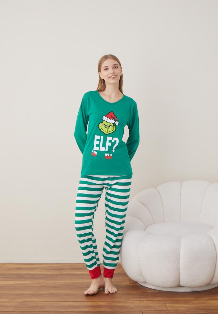 Pijama Dama Craciun " ELF ? " ,maneca lunga ,pantaloni lungi,Engros
